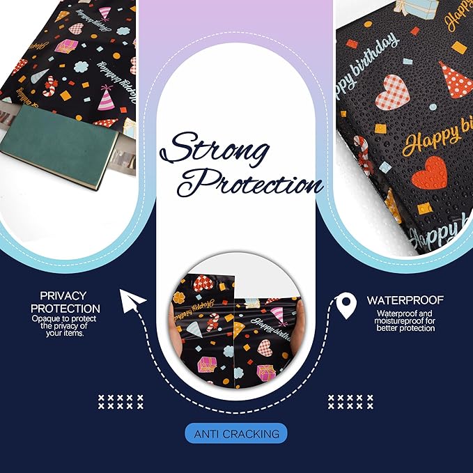 Happy Birthday Poly Mailer 6x9 Inch 100 Pcs, Waterproof Shipping Bags for Clothing, Tear-Resistant Mailier Bags, Strong Mailing Bags with Self-Seal