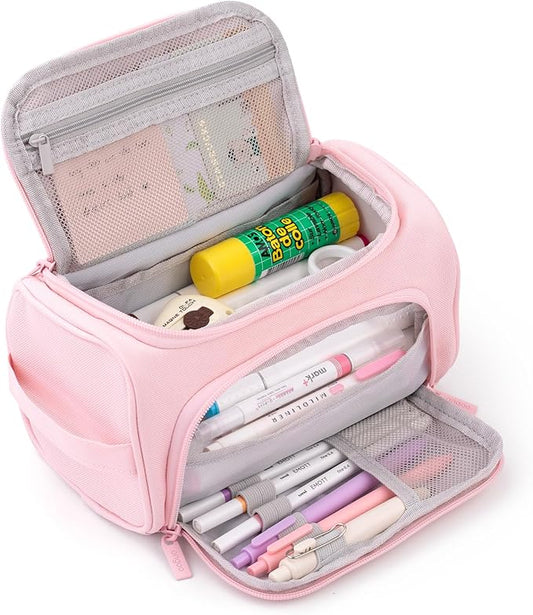 HVOMO Big Capacity Pencil Case High Large Storage Pouch Marker Pen Case Travel Simple Stationery Bag School College Office Organizer for Teens Girls Adults Student（Pink）