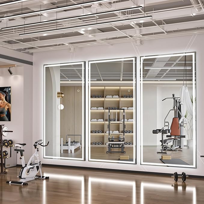 Hasipu Full Length Mirror with Lights, 95" x 40" LED Lighted Floor Standing Mirror, Full Body Dressing Hanging Mounted Mirrors, Dimmable, Tempered Glass, Safe to Use, Square Black