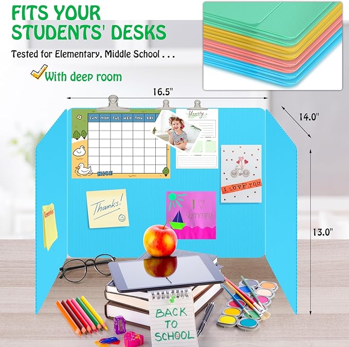 24 Pack Desk Privacy Panel Desk Divider - Pastel Colorful Testing Dividers for Classroom Supplies- Easy Clean Privacy Shields for Student Testing Desk dividers- Includes Extra Labels