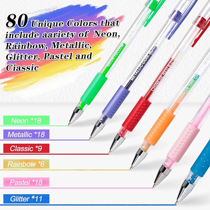 Gel Pens for Adult Coloring Books, 160 Pack Artist Colored Gel Pen with 40% More Ink, Black Case. Perfect for Kids Drawing Doodle Crafts Journaling Planner