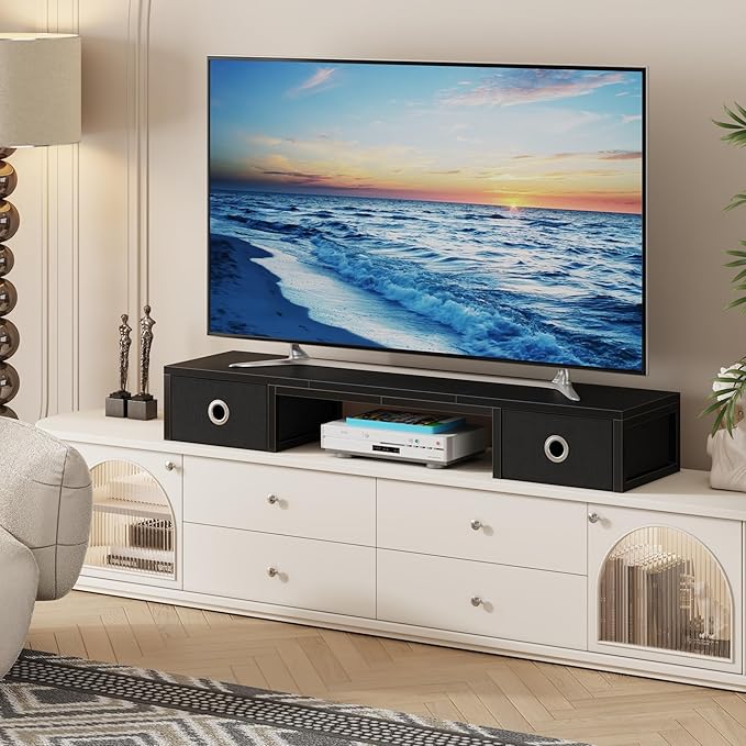 45" Large TV Riser with Fabric Drawers for 32-60 inch TV, TV Stand Riser with Steel Legs, Tabletop TV Riser Shelf, Monitor Stand Riser for Home Office, Black