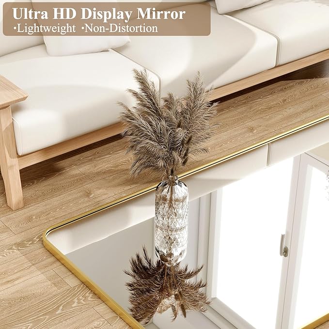 HARRITPURE 71x32 inch Rounded Full Length Mirror Aluminum Frame Gold Mirror Full Length Floor Mirror with Stand for Living Room Bedroom Cloakroom
