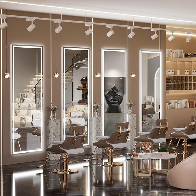 Hasipu Full Length LED Mirror with Lights, 56" x 18" Floor Standing or Wall Hanging Mounted, Full Body Dressing Mirror, Dimmable Tempered Glass, Square White