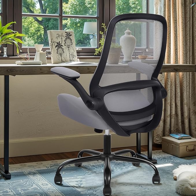 HYLONE Heavy Duty Office Chair, 5" Thickened Seat Ergonomic Desk Chair with Adjustable Armrests, Home Office Computer Chairs for Long Hours Mesh Executive Chair(Dark Grey)