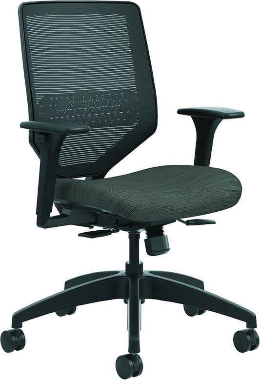 HON Solve Mesh Back Office Chair with Adjustable Arms, Adjustable Height, Tilt Tension, Lumbar Support, Swivels, on Rolling Wheels, Ink