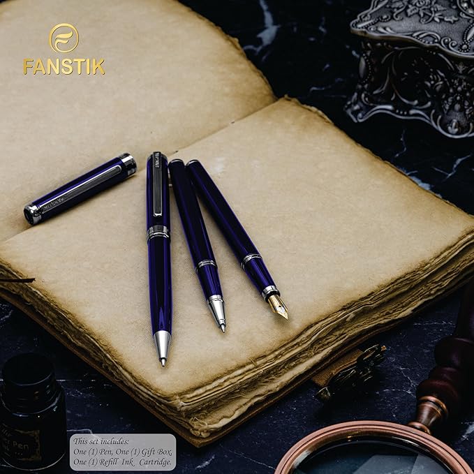 Blue Luxury Rollerball pen (Made In USA) fancy gift set for women, Chrome Finish, Professional executive pen gift set for men (Lux Rollerball Blue)