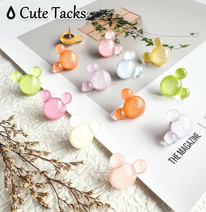 30Pcs Push Pins,Decorative Push Pin,Cute Thumb Tacks Cute Office Decor for Cork Board Bulletin Board,Desk Accessories Aesthetic,Classroom Decor,Business Home Decor（30-Mouse）