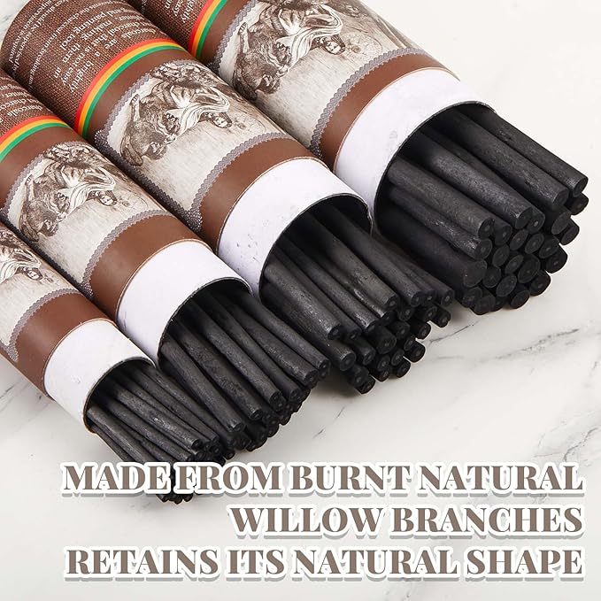 Gueevin 100 Pcs Willow Charcoal Sticks, Willow Charcoal, Artists, Beginners, Students, Perfect for Sketching, Drawing, Shading, and Fine Art (2-4mm,4-5mm,5-7mm,7-9mm)