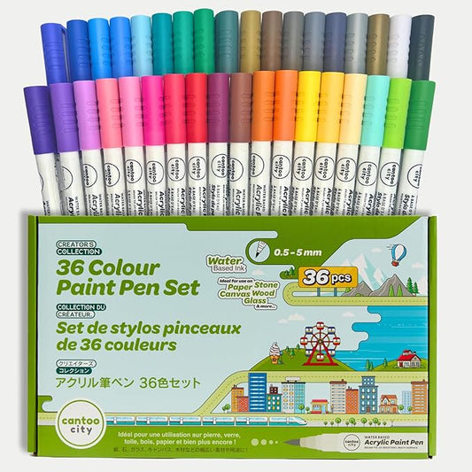 36-Color Acrylic Paint Markers Set – Vibrant multicolour Paint pens for Precision Painting on Multiple Surfaces for Paper, Canvas, Rock, Glass, Wood