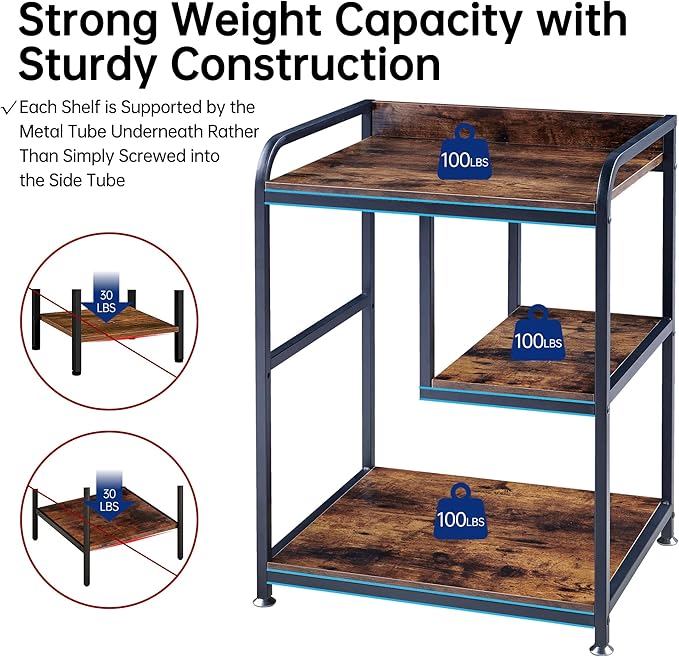 22 x 18 Inch Large Printer Stand, Mobile Printer Table with Wheels for Home Office Storage and Organization, PC Tower Stand, Host Computer Cart, Shelf for Desktop CPU Shredder - Rustic Brown