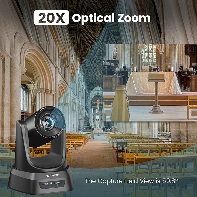 HDMI 20X Optical Zoom PTZ Conference Room Camera System, 1080P 60fps USB3.0 Computer Camera with Microphone & Bluetooth Speakerphone, Easy Setup for Church & Meetings