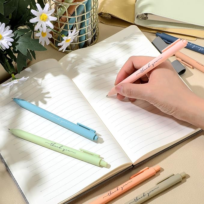 30pcs Thank You Pens Bulk Cute Multicolor Ballpoint Pen for Men Women Server Accessories Employee Holiday Appreciation Gifts for Teacher Office Back to School Party Favor (Pastel Colors)