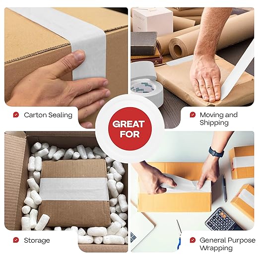 IDL Packaging 2.83" x 450 feet Reinforced Water-Activated Kraft Gummed Tape 30lb Thickness (Pack of 10) - Secure Paper Packing Tape for Secure Carton Sealing - Heavy-Duty for All Conditions, White