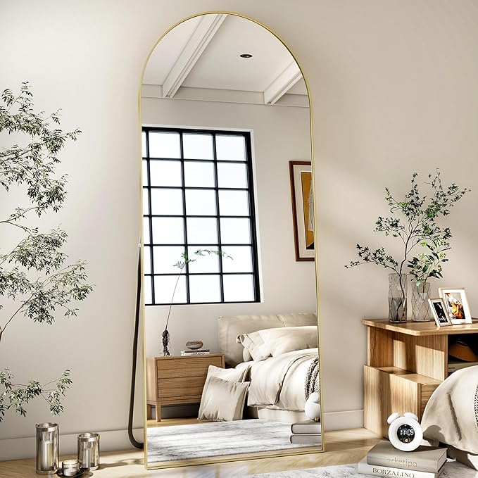 HARRITPURE 65"x24" Arched Full Length Mirror Free Standing & Wall-Mounted Full-Length Mirror with Stand Modern Gold Mirror for Living Room Bedroom Cloakroom Aluminum Frame
