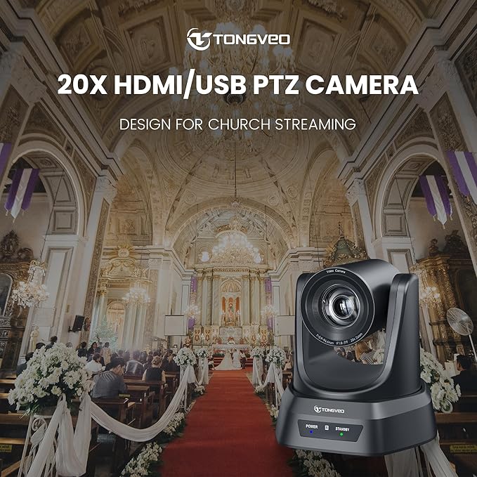 HDMI 20X Optical Zoom PTZ Conference Room Camera System, 1080P 60fps USB3.0 Computer Camera with Microphone & Bluetooth Speakerphone, Easy Setup for Church & Meetings