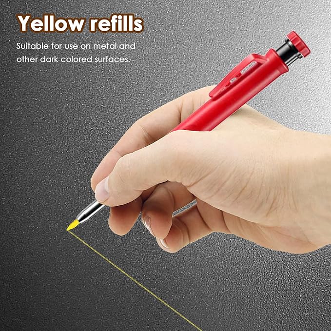 24Pcs 2.8mm Carpenter Pencil Refill Long Lasting HB Refill for Construction Pencils Replacements Carpenter Marker Graphite Woodworking Mechanical Pencil Leads(Yellow)