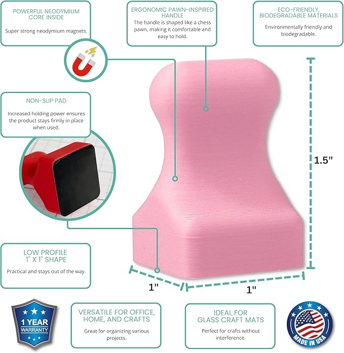 Glassboard Studio MiniPawn Magnet - Strong Neodymium Rare Earth Magnets for Fridge, Whiteboard, Locker & Magnetic Glassboards - Ideal for Crafting & Office Use - Strong Fridge Magnets (Blush Pink, 2)