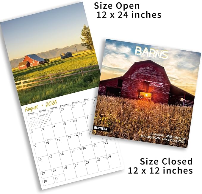 2026 Wall Calendar Barns | 12 Monthly Hangable Barns Calendars | 12" x 24" (Open) | Thick & Sturdy Paper for Organizing & Planning | Home and Office