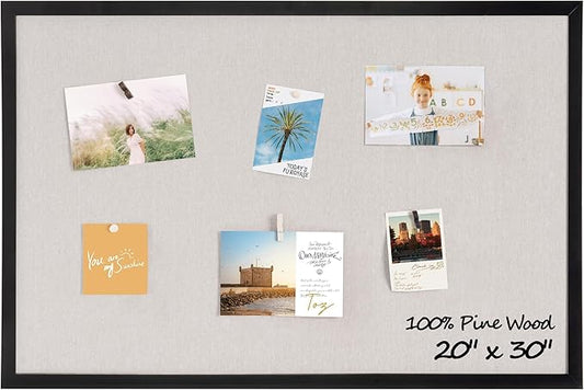 Fun Memories Cork Board Bulletin Board for Office, 20" x 30" Pine Wooden Framed Corkboard, Wall Mounted Notice Pin Board for School Home & Office, Black