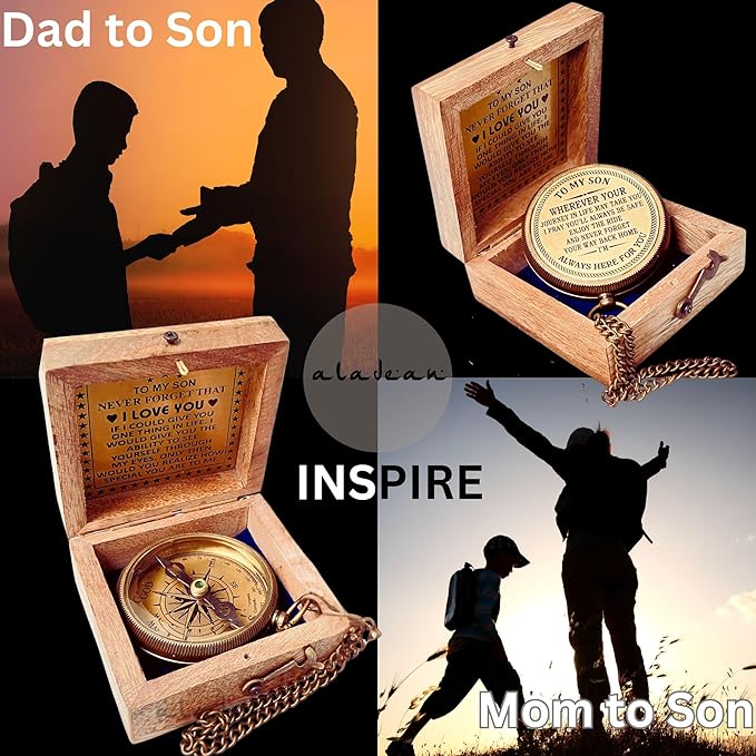Gift for Son from Mom Dad | Engraved Compass 2" - Father to Son Gifts, Mom to Son Gifts for Graduation 2025, Birthday Baptism Confirmation Communion