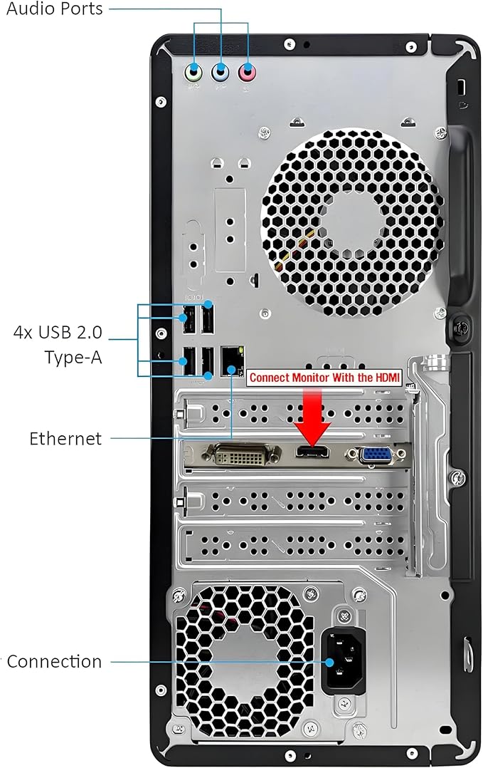 HP Pavilion Tower Desktop Computer, Intel 8-Core i7-10700F up to 4.8GHz, 64GB DDR4 RAM, 4TB PCIe SSD, GeForce GT 610 2GB, WiFi 6, Bluetooth, RJ-45, Type-C, KB & Mouse, Black, Windows 11 Pro, Tichang