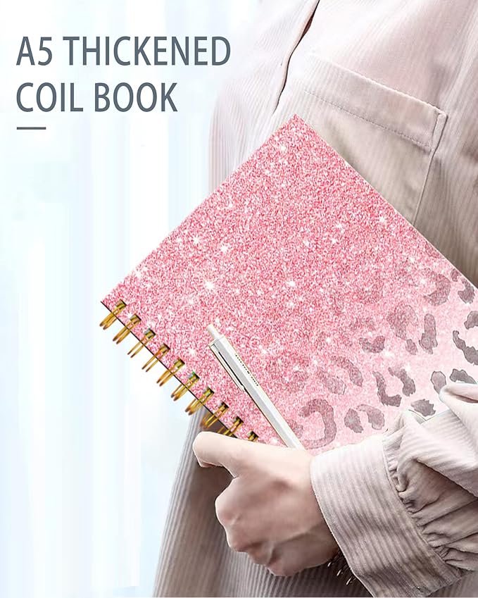 iampanda Spiral Journal Notebook,Strong Twin-Wire Binding with Premium Paper for Girl Women,Modern Girly Design 60 Sheets A5 College Ruled Notebook/Journal,Perfect for School Office Home Gifts,Pink