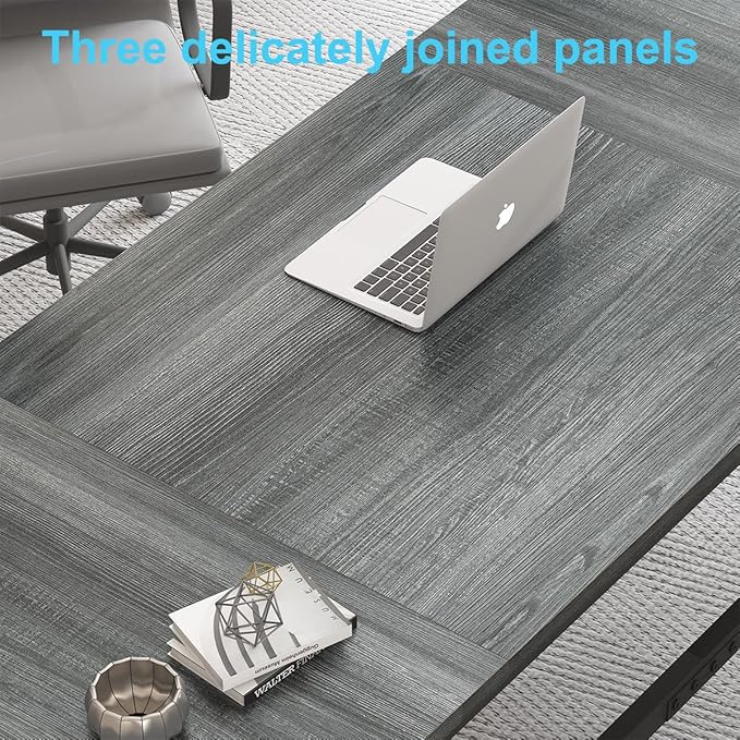 HSH Extra Long Computer Desk, Industrial Metal Wood Home Office Desk, Large PC Laptop Table for 2 Person Executive Writing Work Study Gaming, Bedroom Living Room Dual Monitor Desk, Dark Gray, 70 Inch