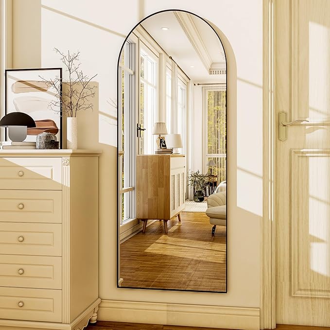 HARRITPURE Arched Full Length Mirror - 64"x21" Free Standing Leaning Mirror Hanging Mounted Aluminum Frame Modern Home Decor for Living Room, Bedroom, Cloakroom, Black