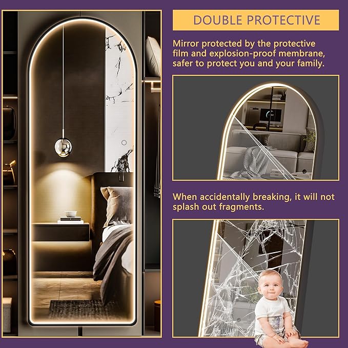 Hasipu 65" x 22" Led Mirror Full Length, Full Body Mirror with Lights, Arch Design, Wall Mounted, Modern Style