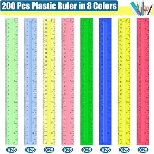 200 Pcs Rulers Bulk, 12 Inch Plastic Assorted Color Clear Rulers with Inches Centimeters Millimeter. Measuring Drawing Tool for Kids, Ideal Back to School Classroom Office Home Supplies