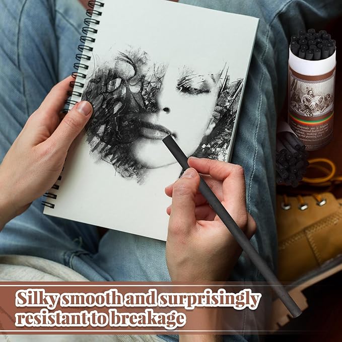 Gueevin 25 Pcs Willow Charcoal Sticks, Willow Charcoal, Artists, Beginners, Students, Perfect for Sketching, Drawing, Shading, and Fine Art (7-9mm)