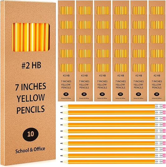 Geyoga 30 Packs of 300 Count #2 Pre Sharpened Pencils Bulk Woodcased for Classroom #2 HB Triangle Shape Pencils with Top Erasers for Teacher Office Back to School Supply(Yellow Color)