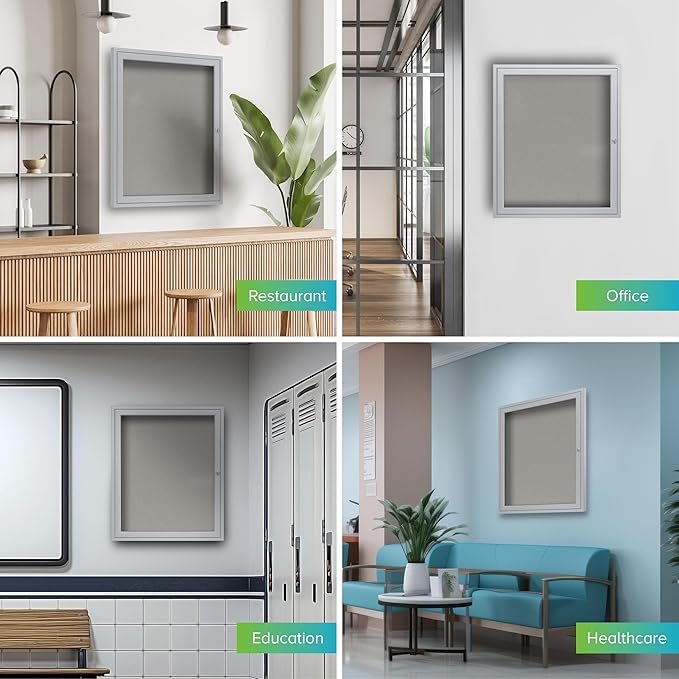 Ghent 36"x36" 1-Door Outdoor Enclosed Vinyl Bulletin Board, Shatter Resistant, with Lock, Satin Aluminum Frame - Silver (PA13636VX-193), Made in The USA