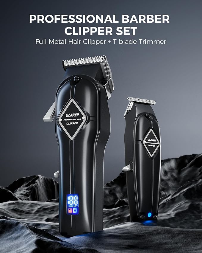 GLAKER Hair Clippers for Men Professional - Cordless Clippers and Trimmers Set, Complete Barber Kit for Hair Trimming & Beard Grooming, Mens Haircutting Kits for Blending & Fade Cuts (Black)