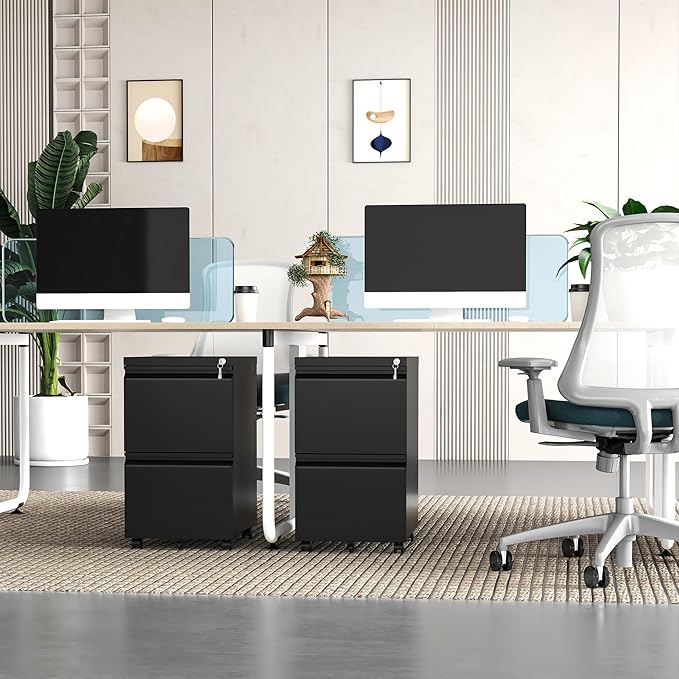 2 Drawer Mobile File Cabinet, Filing Cabinet Home Office for Letter, Legal Size, Fully Assembled Under Desk File Cabinet, Blac