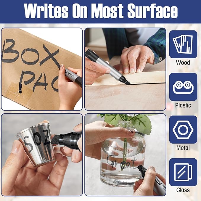 Fuutreo 10 Pack Jumbo Permanent Markers Bulk Large Chisel Tip Permanent Markers Quick Drying Waterproof Big Huge Poster Pens for Office, Logistics Company and More(Black)