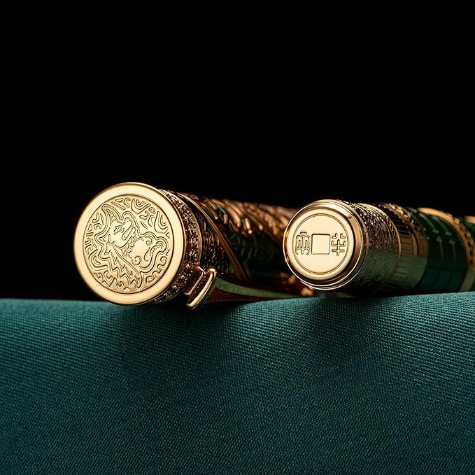 Hongdian D5X Fountain Pen - Green Qin Dynasty Writing Pen with Fine Nib and Converter Set