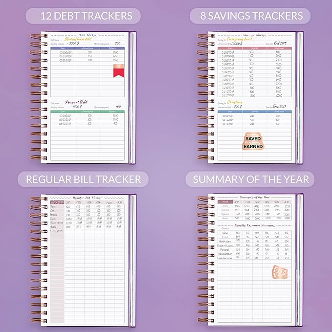 GoGirl Budget Planner & Monthly Bill Organizer – Monthly Financial Book with Pockets. Expense Tracker Notebook Journal, Compact (Purple)