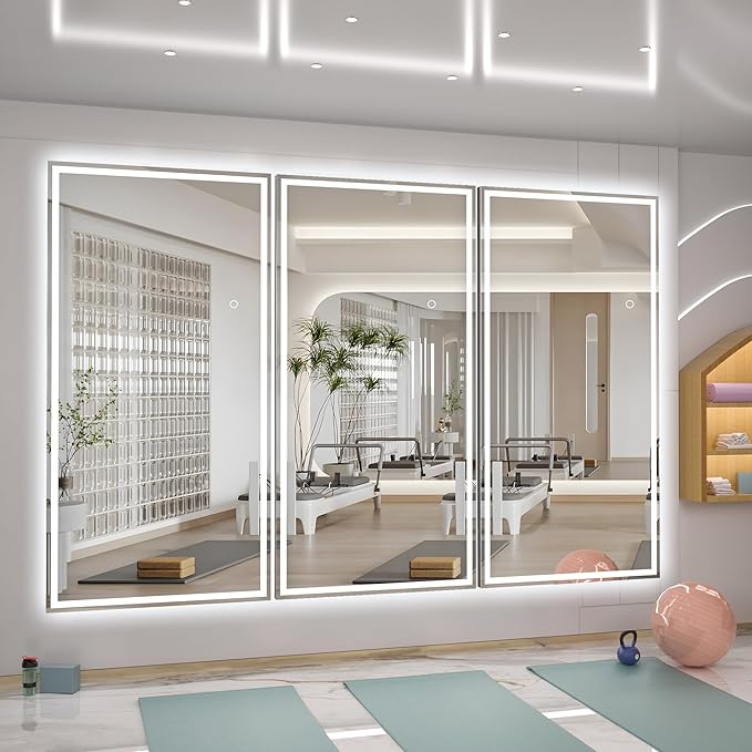 Hasipu Full Length LED Mirror with Lights, 83" x 36" Floor Standing or Hanging Mounted, Full Body Dressing Mirror, Dimmable Light, Tempered Glass, Square Black