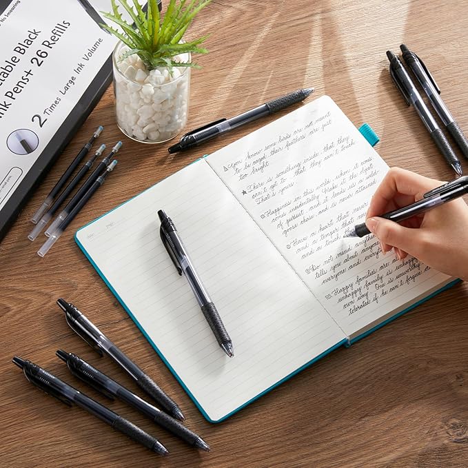 46 Pack Black Gel Ink Pens (20 Gel Pens with 26 Refills) Medium Point Retractable Writing Smooth Writing with Comfortable Grip for Office School