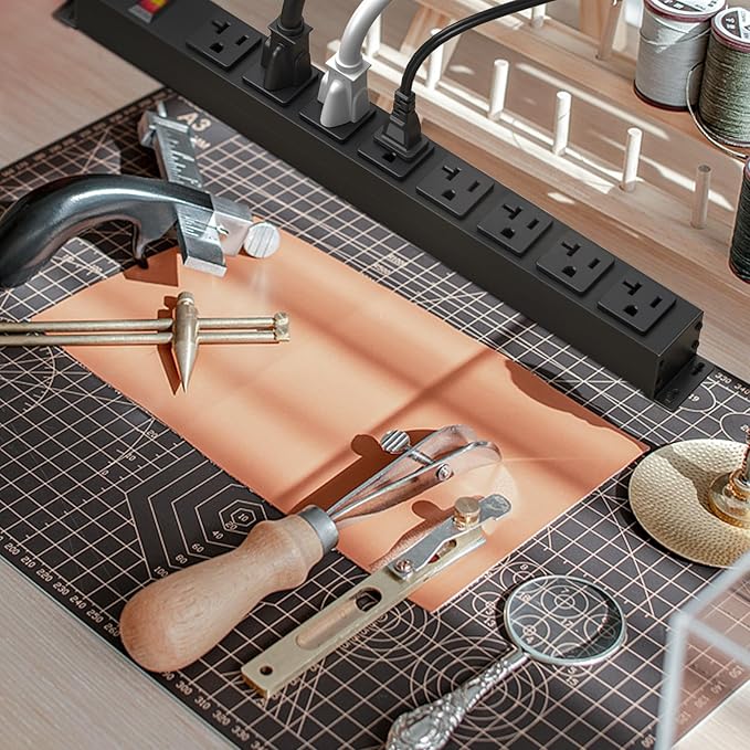 20 Amp Power Strip Heavy Duty, 12 Gauge Extension Cord for Appliance Workbench Garage Industrial, Metal 8 Outlets Combine with T-Plug Adapter 5-20R T-Slot, 1200J Surge Protector