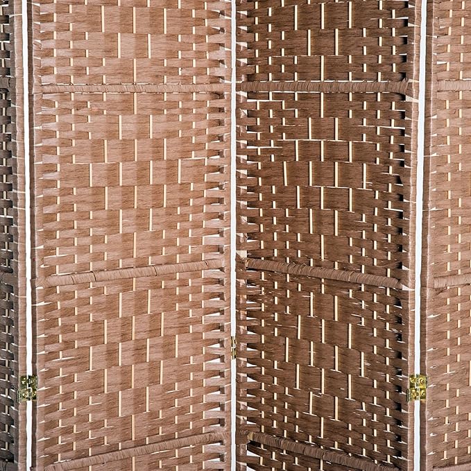 HOMCOM Room Divider 4 Panels Folding Privacy Screen 6FT Tall Portable Wicker Weave Partition Wall Divider for Bedroom Home Office, Natural Wood
