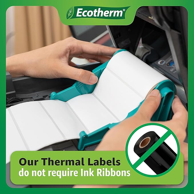 2"x1" Thermal Labels for Rollo, Munbyn, Zebra, Godex, Arkscan, iDPRT, Offnova Label Printers and More - White Paper Stickers - Small Multipurpose Labels | 15000 Labels | 6 Rolls | by Ecotherm