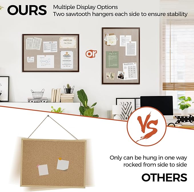 Fun Memories Cork Board Bulletin Board for Office, 20" x 30" Oak Wooden Framed Corkboard, Wall Mounted Notice Pin Board for School Home & Office, Dark Walnut