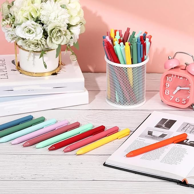 Fulmoon 50 Pcs Ballpoint Pens Bulk Retractable Comfortable Writing Pens Cute Back to School Supplies in Medium Point 1.0 mm for Teacher Student Bridal Shower Baby Shower(Rainbow Colors,Black Ink)