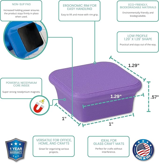 Glassboard Studio MiniBar Magnet - Strong Neodymium Rare Earth Magnets for Fridge, Whiteboard, Locker & Magnetic Glassboards - Crafting & Office Use - Strong Fridge Magnets (Periwinkle Purple, 2)