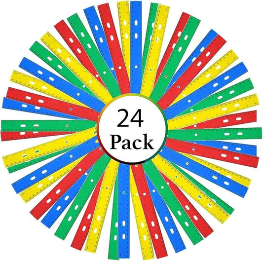 24 Pack Rulers Bulk for Classroom Supplies, Kids | 12 Inch Rulers with Imperial (US Inches) and Metric (CM/Millimeter) Measure for Teachers, Students