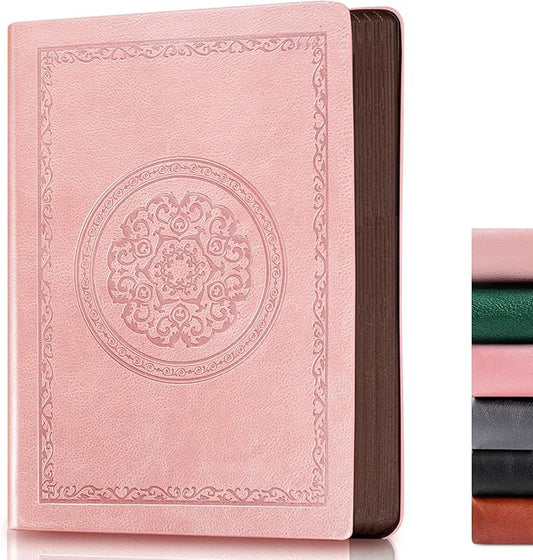 300 Pages Leather Blank Journal Notebook,Softcover Leather Blank Journal Notebook for Women Men,300 Pages Notebook for Work,Office,School Note Taking,5.7'' X 8.3'',rose gold pink