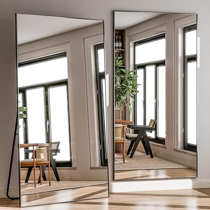 GLSLAND 71"x31" Full Length Mirror Extra Large Hanging or Leaning Rectangle Mirror Aluminum Alloy Thin Frame Bedroom Floor Dressing,Black